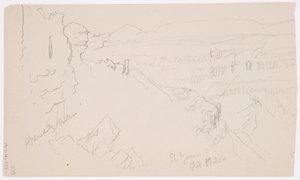 绘图，1868 年 2 月，埃尔耶门山谷，山丘和平原与山脉之间的景观 作者 弗雷德里克·埃德温·丘奇