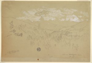 素描，巴伐利亚贝希特斯加登附近的景色，1868 年 6 月 作者 弗雷德里克·埃德温·丘奇