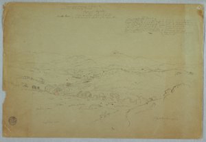 绘图，波帕扬附近的景色，包括哥伦比亚考卡河的普雷塞火山，1853 年 8 月 8 日 作者 弗雷德里克·埃德温·丘奇