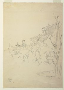 素描，纽约哈德逊的奥拉纳风景，艺术家的家，约 1872 年 作者 弗雷德里克·埃德温·丘奇