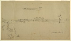 素描，大教堂和海神庙景观，意大利 Paestum，1869 年 4 月 作者 弗雷德里克·埃德温·丘奇