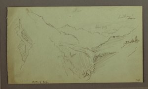 素描，村庄和陡峭的山谷（阿尔卑斯山），1868-69 年 作者 弗雷德里克·埃德温·丘奇