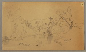 素描，佛蒙特州森林山谷中蜿蜒的河流，1865 年 10 月 作者 弗雷德里克·埃德温·丘奇