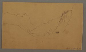 绘图，蜿蜒的山谷之路，房屋，可能创作于 1868 年 作者 弗雷德里克·埃德温·丘奇