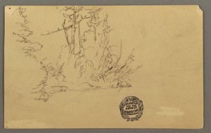 素描，林中河岸，可能创作于 1877 年 作者 弗雷德里克·埃德温·丘奇