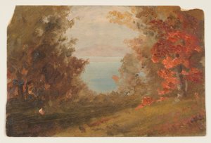 素描，《秋天的林地风景》（纽约哈德逊或缅因州），1860-70 年 作者 弗雷德里克·埃德温·丘奇