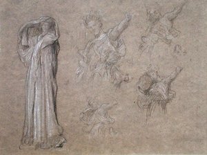 Bacchante》的研究，约1892年（灰纸上的粉笔和木炭）。 作者 弗雷德里克·莱顿