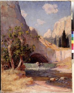 Fontaine du Vaucluse 普罗旺斯景观的视图。 Frederic Montenard (1849-1926) 的绘画《暗淡》。 65x50.5 厘米 强制提及：收藏基金会问候普罗旺斯、马赛