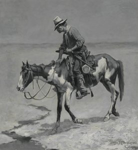 德克萨斯小马，1889年（组成板上的油） 作者 弗雷德里克·雷明顿