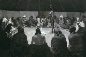 《我要告诉白人》，约1900年（布面油画） 作者 弗雷德里克·雷明顿