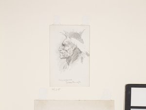 印第安人头像，日期不详（白纸铅笔画） 作者 弗雷德里克·雷明顿