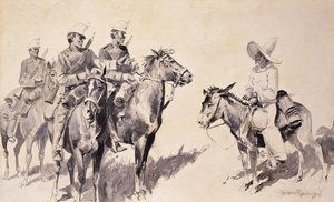 墨西哥宪兵问路，1890年 作者 弗雷德里克·雷明顿