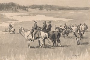 在水头上--伯格斯找到了一个福特，约1893年。 作者 弗雷德里克·雷明顿