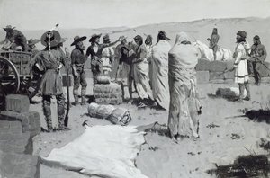 译者在青年时代挥手，约摄于1900年 作者 弗雷德里克·雷明顿