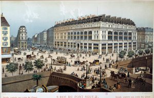 19世纪的巴黎新桥街美丽花园的外景。弗雷德里克-索里欧（1807 -？