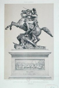 智利圣地亚哥的贝尔纳多-奥希金斯（1776-1842）雕像（石印）。