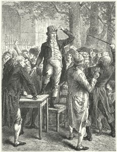 卡米尔·德穆兰 (Camille Desmoulins) 在巴黎皇家花园的演讲