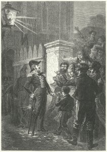 1830年法国大革命期间，达姆尼勒将军在万森纳城堡外与巴黎的暴民对峙（雕刻）。
