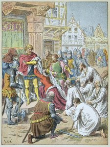 1346-1347年爱德华三世对加来的围攻。菲利帕-德-海诺特女王恳求她的新郎授予加来的资产。 作者 弗雷德里克·西奥多·利克斯