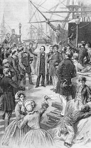 维克多·雨果（1802-85）于1852年8月1日在安特卫普告别了他的朋友和支持者，c.1885 作者 弗雷德里克·西奥多·利克斯