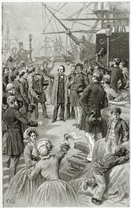 维克多·雨果在1852年8月1日，19世纪流亡期间的演讲中欢呼一个普遍的共和国（bw雕刻） 作者 弗雷德里克·西奥多·利克斯