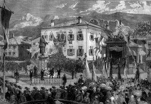 9月5日，意大利Pieve di Cadore的提香（Tiziano Vecellio dit）（1485-1576）雕像的落成典礼。 作者 弗雷德里克·德·哈嫩