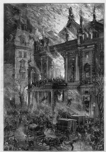 1881年12月5日，维也纳（奥地利）的Wiener Ringtheater歌剧院的火灾。De Haenen在1881年12月24日的 "Le Monde Illustré "n°1291上的雕刻。