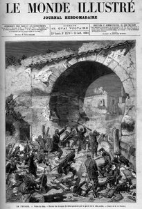 突尼斯，1881年7月。在居民反抗法国突尼斯保护国之后，法国军队占领了斯塔克斯城。De Haenen的版画。7月30日第1270期《图解世界》之一。