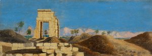 沙漠中的废墟，约 1846-1907（木板油画） 作者 斯卡伯勒德拉蒙德的弗雷德里卡伯爵夫人