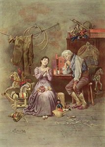 Caleb Plummer和他的瞎女儿，查尔斯·狄更斯（1812-70）在“壁炉上的板球”（1845年）中的场景 作者 弗雷德里克·巴纳德