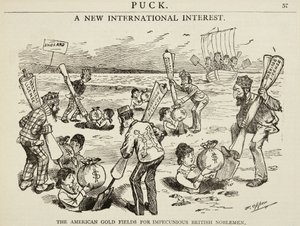 卡通描绘了1880年“英国贵族贵族的美国金田”