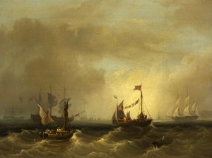 有船的海景（布面油画） 作者 弗雷德里克·卡尔弗特（Frederick Calvert）