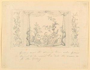 素描，布莱顿皇家展馆，蓝色（南）客厅，墙面装饰建议，约 1820 年 作者 弗雷德里克·克莱斯