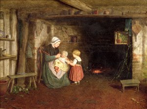 期望：1854年，一个有母亲和孩子的小屋的内部