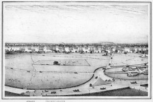 子线和板球场，加尔各答，印度，c1840s的全景。