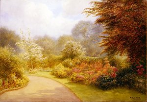 布鲁克赫斯特山的杜鹃花教区花园（纸上水彩画）