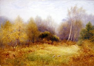 林间空地上的兔子（纸上水彩画）