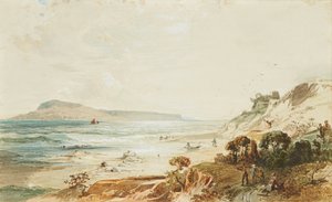 多塞特郡波特兰和Sandsfoot城堡的景色（水彩画）