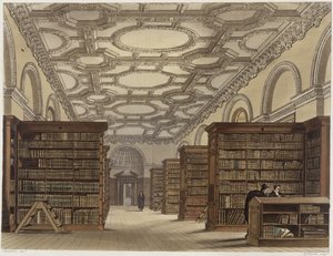 剑桥公共图书馆的内部，来自“剑桥的历史”，由Daniel Havell（1785-1826），酒吧刻。作者：R. Ackermann，1815年（彩色aquatint）