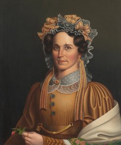穿棕色衣服的女士，约1855年。