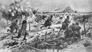 1915年3月10日，法国新沙佩尔，英国人使用刺刀和手榴弹进行攻击，1926年。 作者 弗雷德里克·维利尔斯