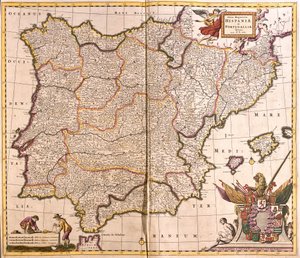 伊比利亚半岛、西班牙和葡萄牙的地图（蚀刻