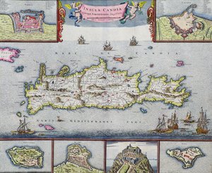 Candia（克利特）海岛的地图有Herakleion海港的，c.1680