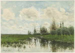 有树和草甸的水池 作者 Fredericus Jacobus van Rossum du Chattel