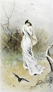 森林中的女人——初冬的寓言，由休伯特·戴斯绘制的日历，由 F.H. Kaemmerer 绘制