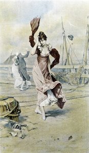海边的女人——早春的寓言，由休伯特·戴斯绘制的日历，由 F.H. Kaemmerer 绘制 作者 弗雷德里克·亨德里克·凯默勒
