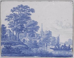 带有河流景观的长方形牌匾 作者 Frederik van Frytom（归属于）