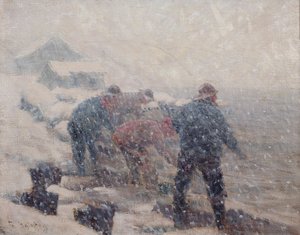 渔民在暴风雪中拉网（布面油画） 作者 弗雷德里克·科尔斯托