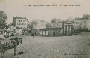 Dax  - 温水弹簧（每日流量：在64摄氏度时为2400000升）。明信片于1913年寄出。 作者 法国摄影师