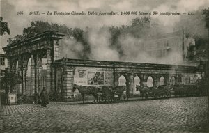 Dax  - 温水弹簧（每日流量：在64摄氏度时为2400000升）。明信片于1913年寄出。 作者 法国摄影师